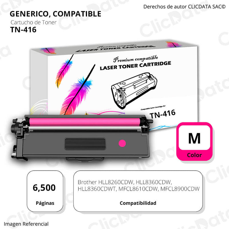 Toner Brother TN 416 Magenta 6,500 Pág. L8360cdw, L8900 Compatible