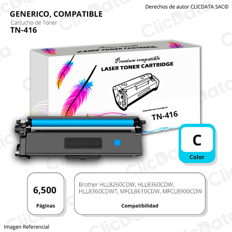 Toner Brother TN 416 Cian 6,500 Pág. L8360cdw, L8900 Compatible