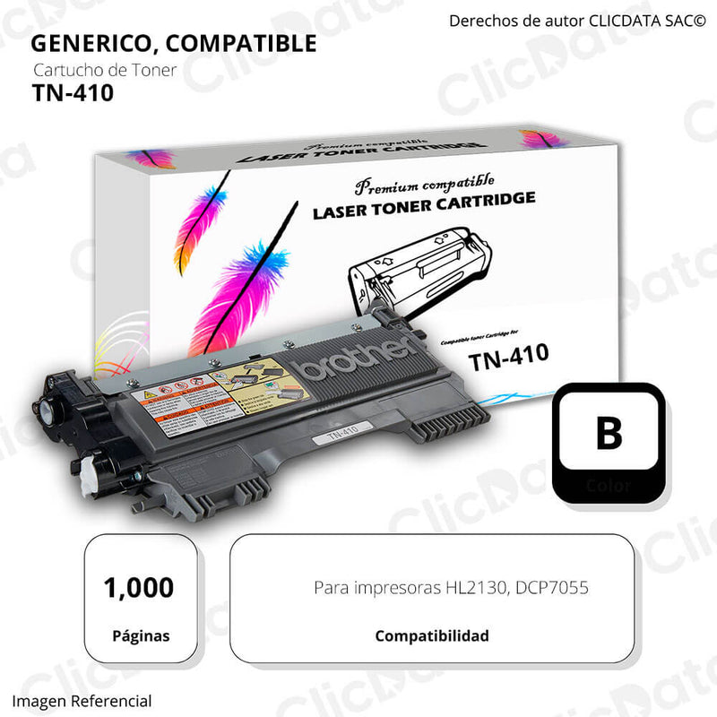 Toner Brother TN 410 Negro 1,000 Pág. HL2130, DCP7055 Compatible