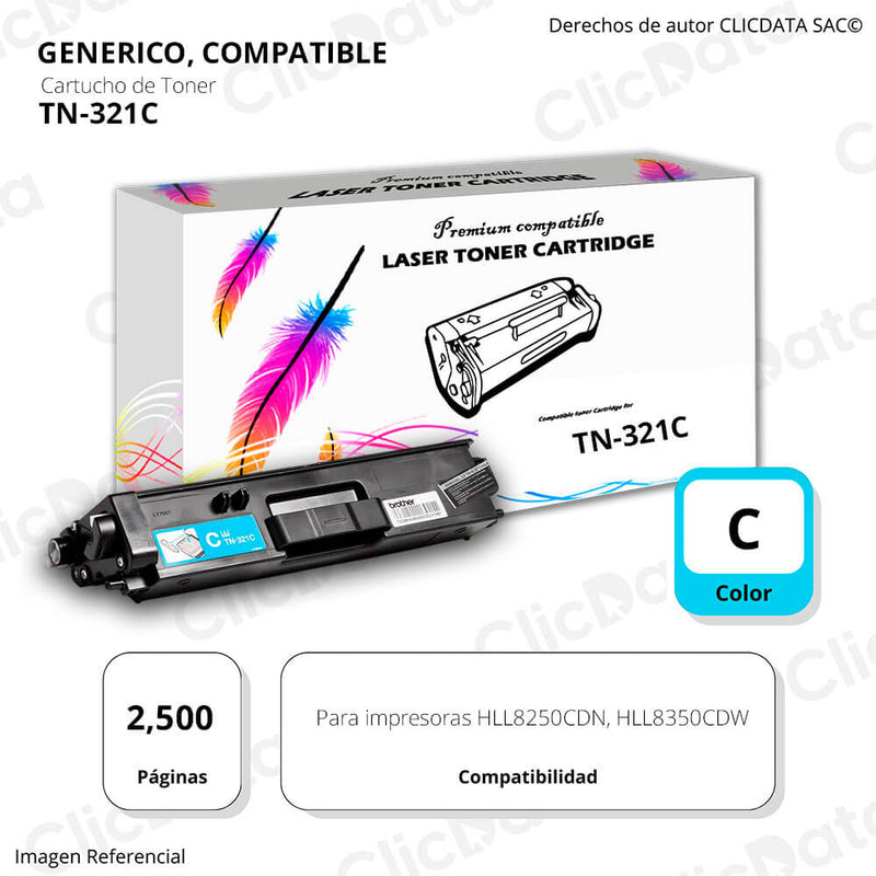 Toner Brother TN 321 Cyan 2,500 Pág. L8250, L8350cdwCompatible
