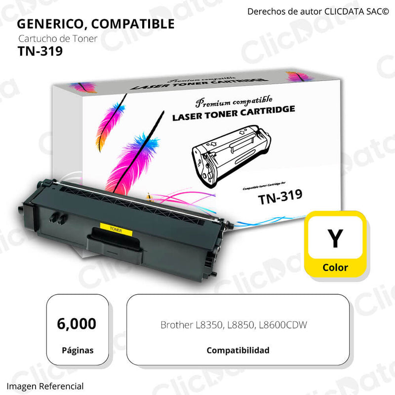 Toner Brother TN 319 Yellow 6,000 Pág. L8350, L8600cdw Compatible