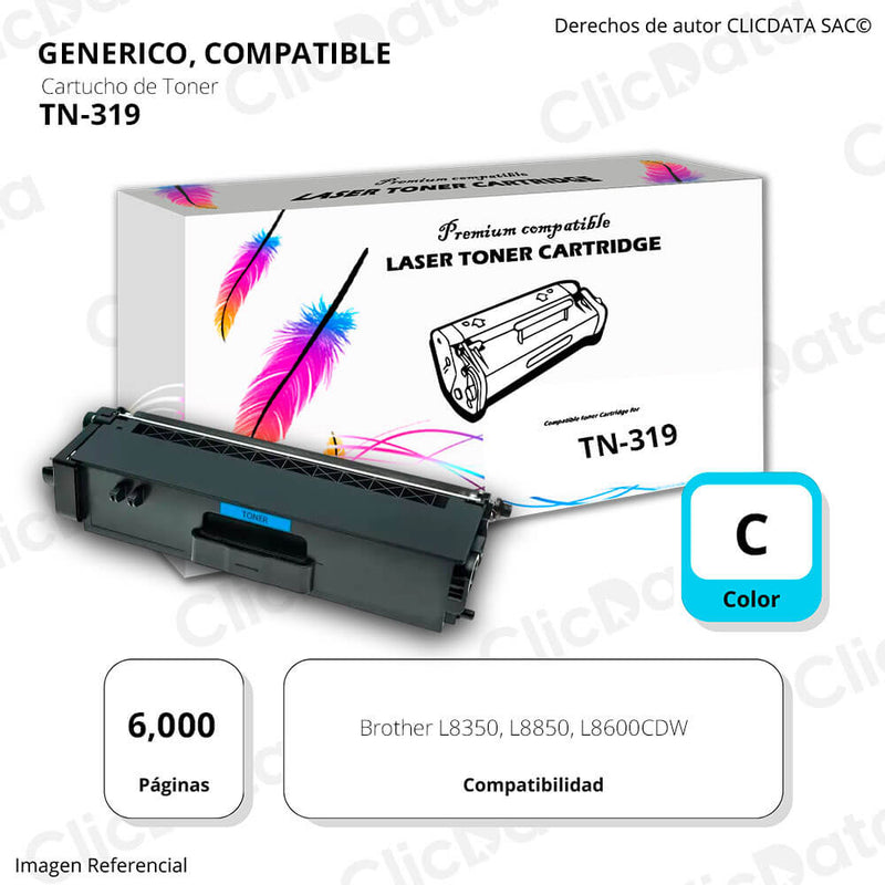 Toner Brother TN 319 Cyan 6,000 Pág. L8350, L8600cdw Compatible