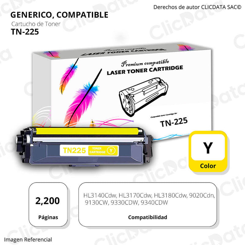 Toner Brother TN 225 Yellow 2,200 Pág. 3140CW, 9020cdn Compatible