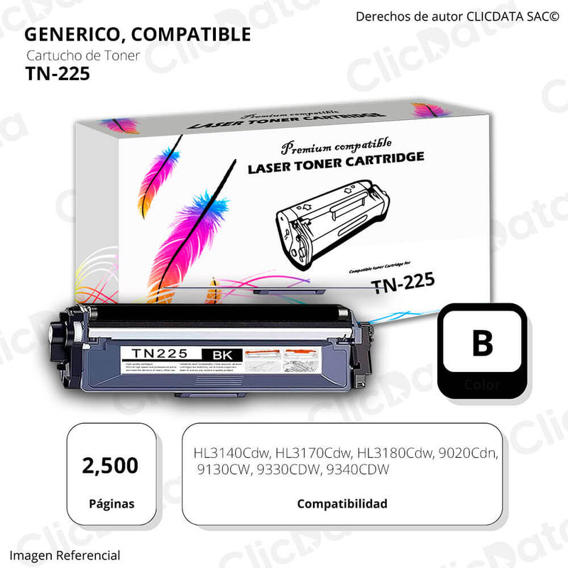 Toner Brother TN 225 Negro 2,500 Pág. 3140CW, 9020cdn Compatible