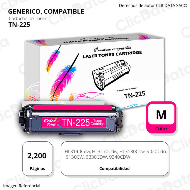 Toner Brother TN 225 Magenta 2,200 Pág. 3140CW, 9020cdn Compatible