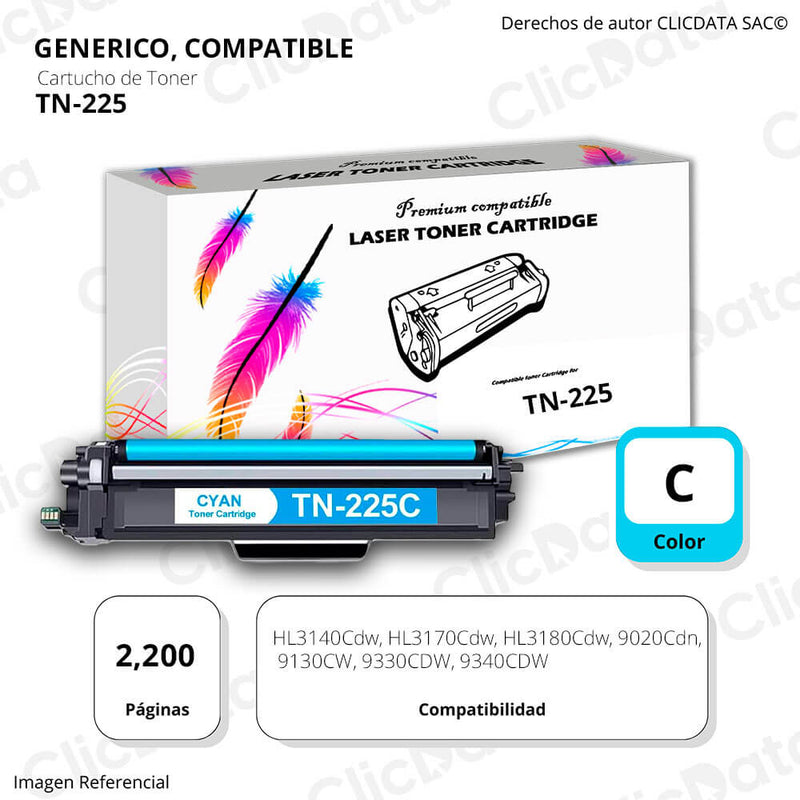 Toner Brother TN 225 Cyan 2,200 Pág. 3140CW, 9020cdn Compatible