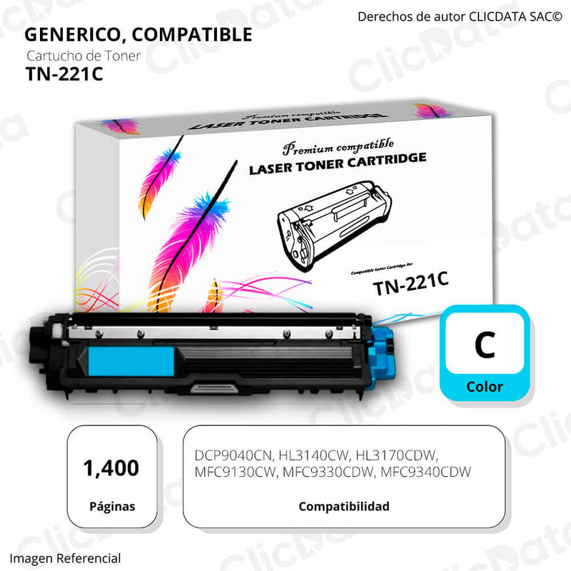 Toner Brother TN 221 Cyan 1,400 Pág. HL3140, 9020cdn Compatible