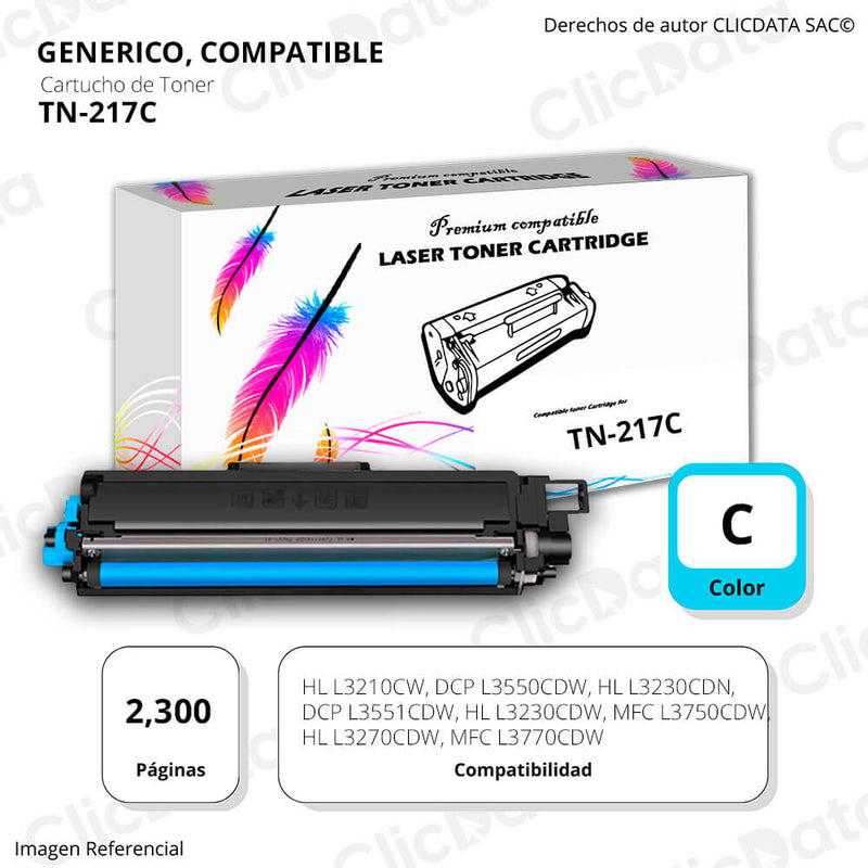 Toner Brother TN 217 Cyan 2,300 Pág. HLL3210, L3270cdw Compatible