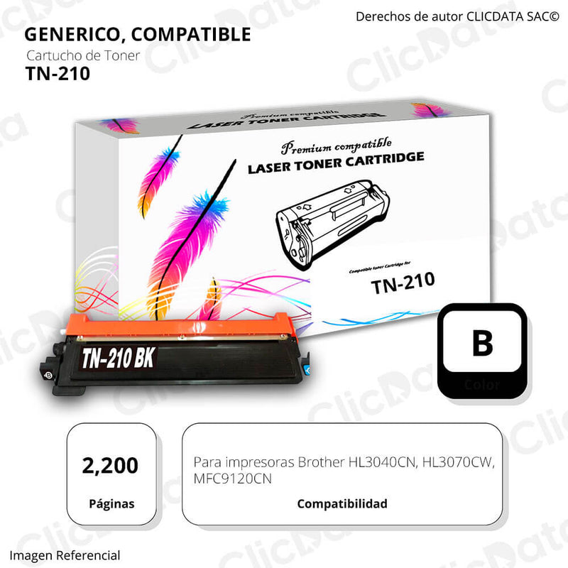 Toner Brother TN 210 Negro 2,200 Pág. HL3040CN, L3070 Compatible