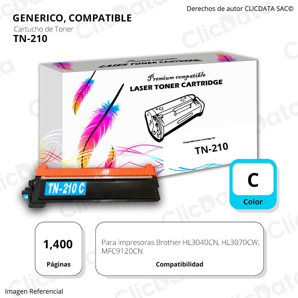 Toner Brother TN 210 Cyan 1,400 Pág. HL3040CN, L3070 Compatible