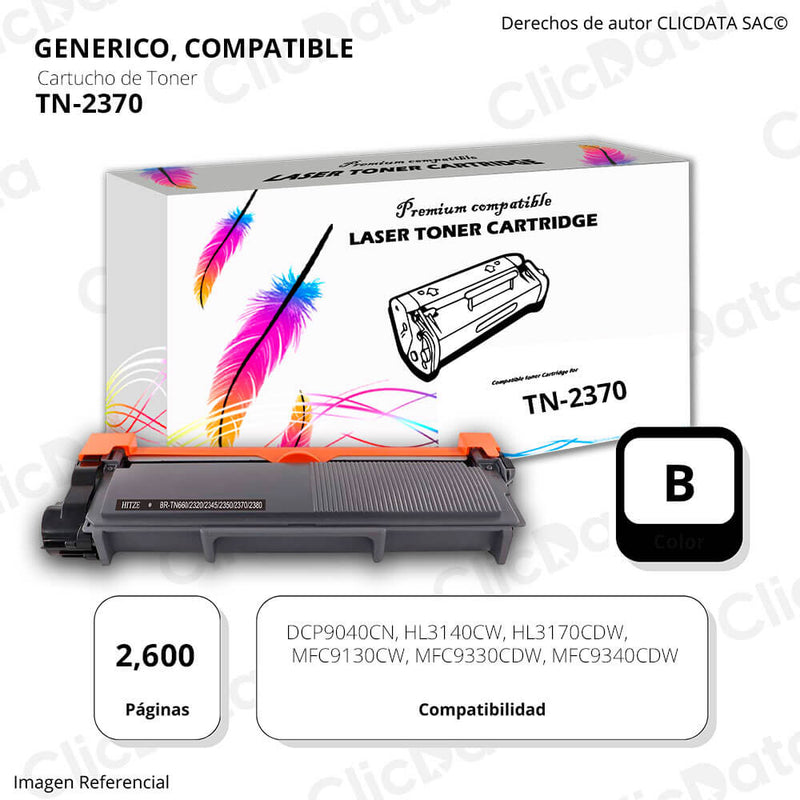Toner Brother TN 2370 Negro 2.600 Pág. 9040cn, 9340cdw Compatible
