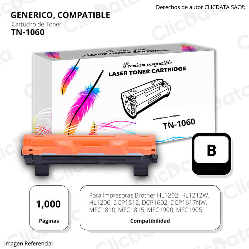 Toner Brother TN 1060 Negro 1K Pág. HL1202, 1212w, 1617nw Compatible
