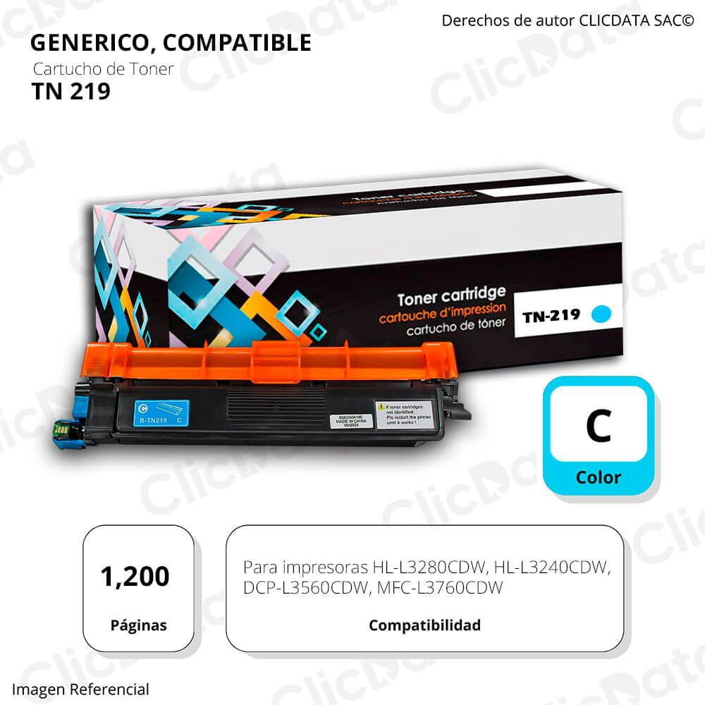 Toner Brother TN-219 Cian 1,200 Pág L3560cdw, L3760cdw Compatible