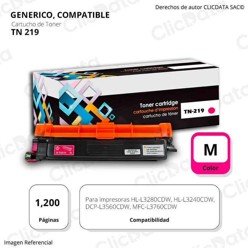 Toner Brother TN-219 Magenta 1,200 Pá L3560cdw, L3760cdw Compatible