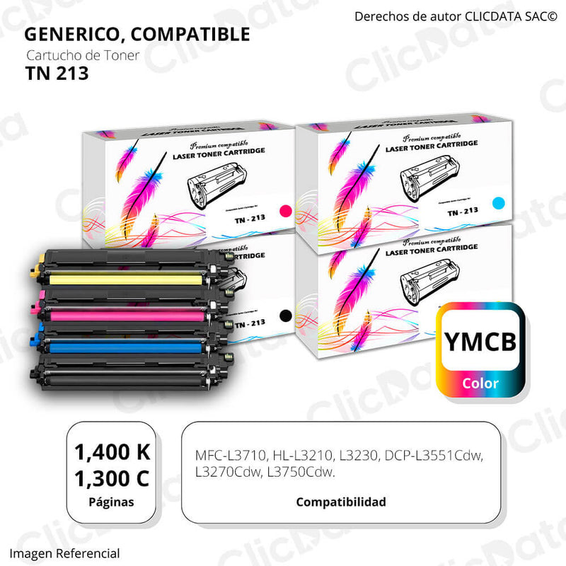 Juego de toner Brother TN-213 CYMK L3210, l3750cdw Compatible