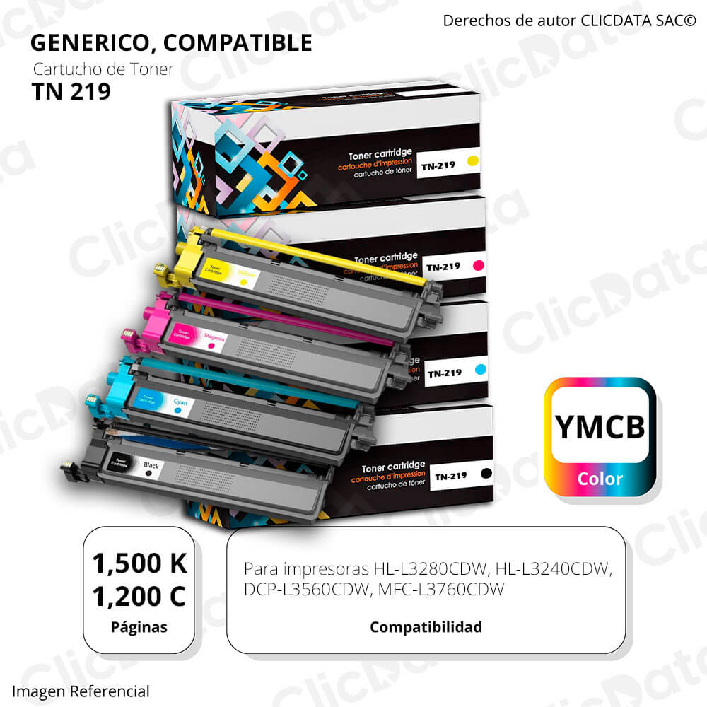 Juego de Toners Brother TN-219 CYMK L3280cdw, L3760cdw Compatible