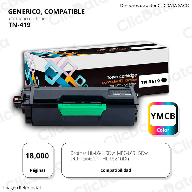 Toner Brother TN 3619 Negro 18,000 Pag L5660dn, L5210dn Compatible