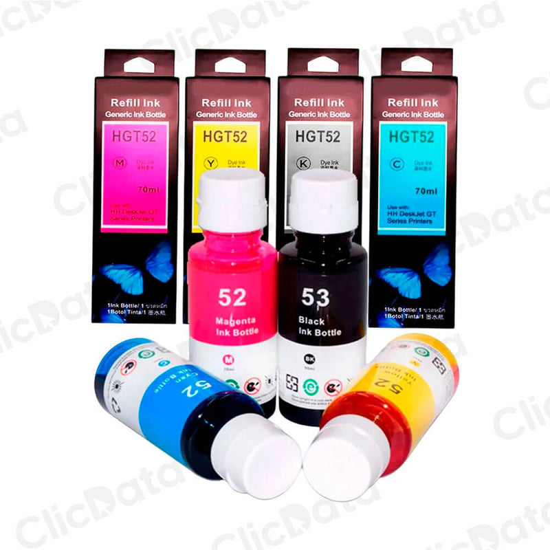 Juego de Tinta HP GT52 Y GT53 Negro 90ml y colores 70ml Compatible