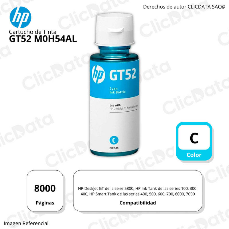 Tinta HP GT52 Cyan M0H54AL 70ml GT5800 ink tank 100 Original