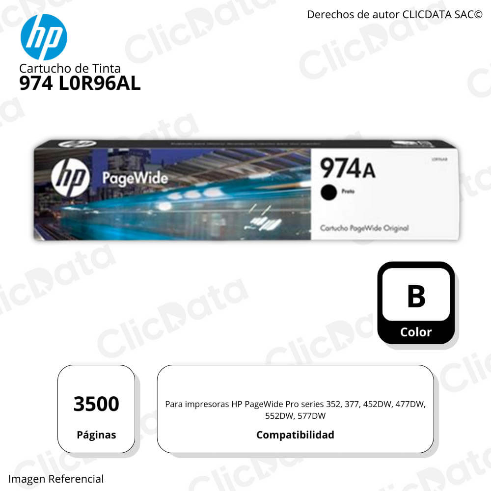Tinta Hp 974 Black L0R96Al 3,500 Pág. 352, 577DW Original