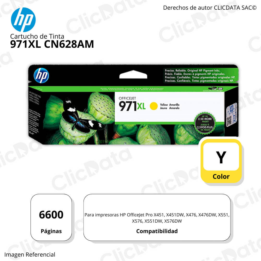 Tinta Hp 971Xl Yellow Cn628Am 6,600 Pág. X451, X576dw Original