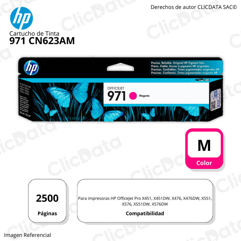 Tinta Hp 971 Magenta Cn623Am 2,500 Pág. X451, X551dw Original