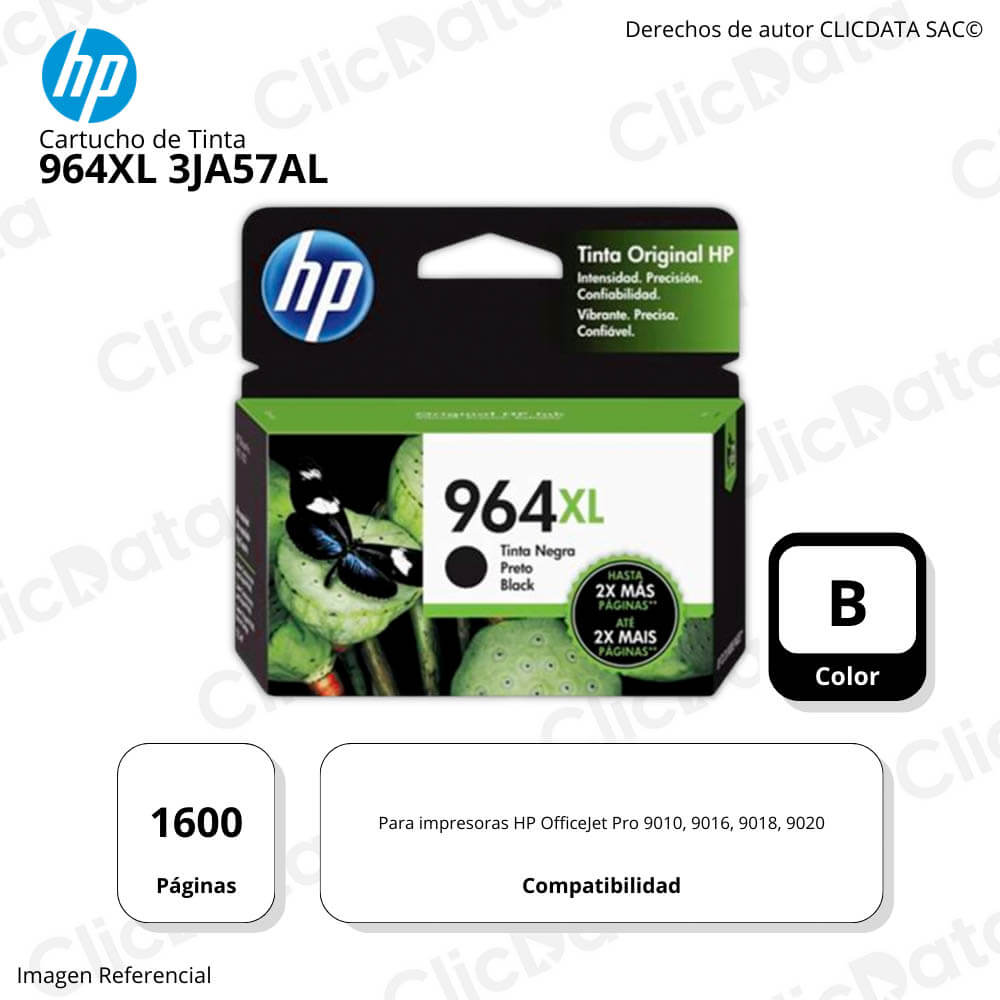 Tinta Hp 964Xl Black 3Ja57Al 1,600 Pág. 9010, 9018 Original