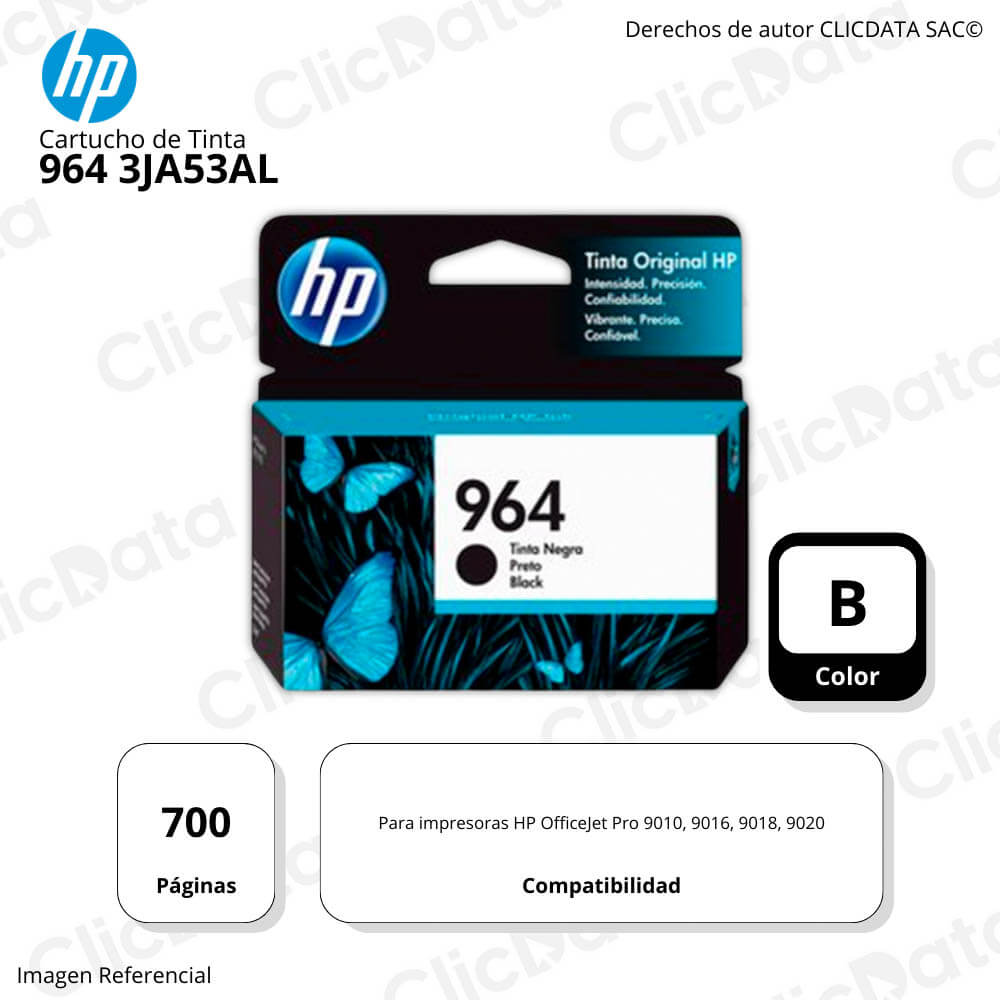 Tinta HP 964 Negro 3JA53Al 700 Pág. 9010, 9020 Original