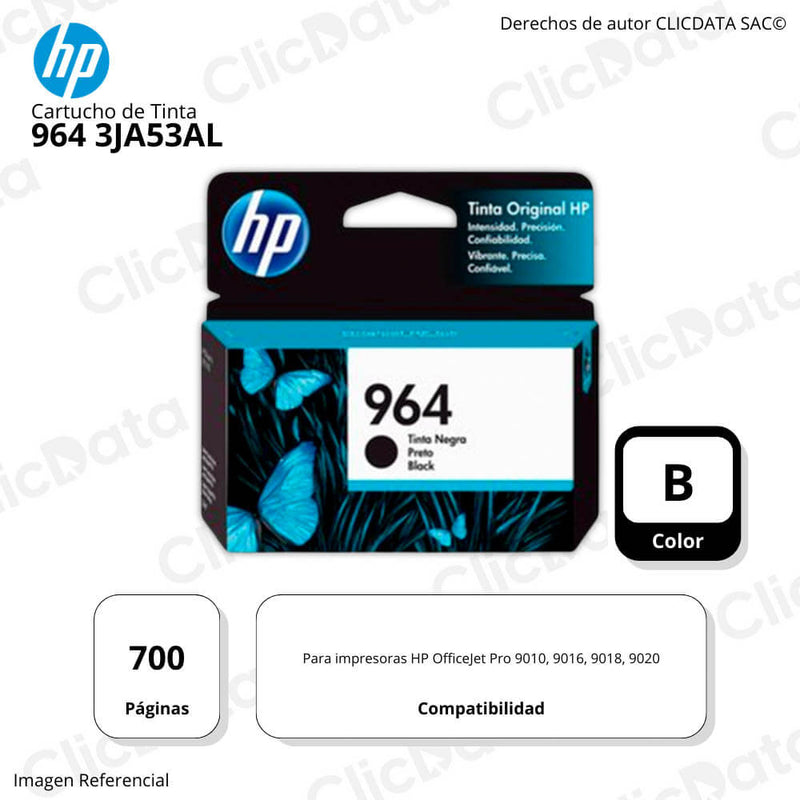 Tinta HP 964 Negro 3JA53Al 700 Pág. 9010, 9020 Original