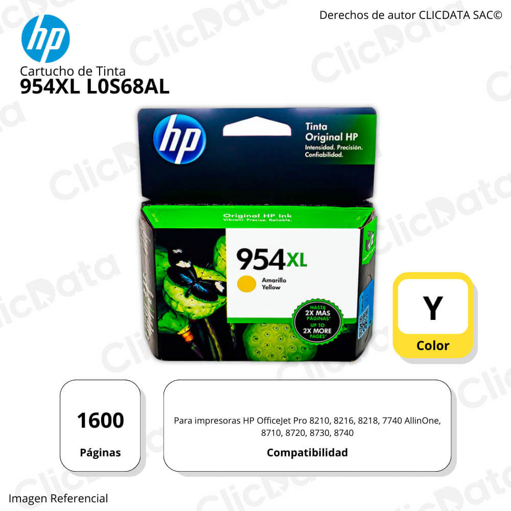 Tinta Hp 954Xl Yellow L0S68Al 1,600 Pág. 8210, 8216 Original