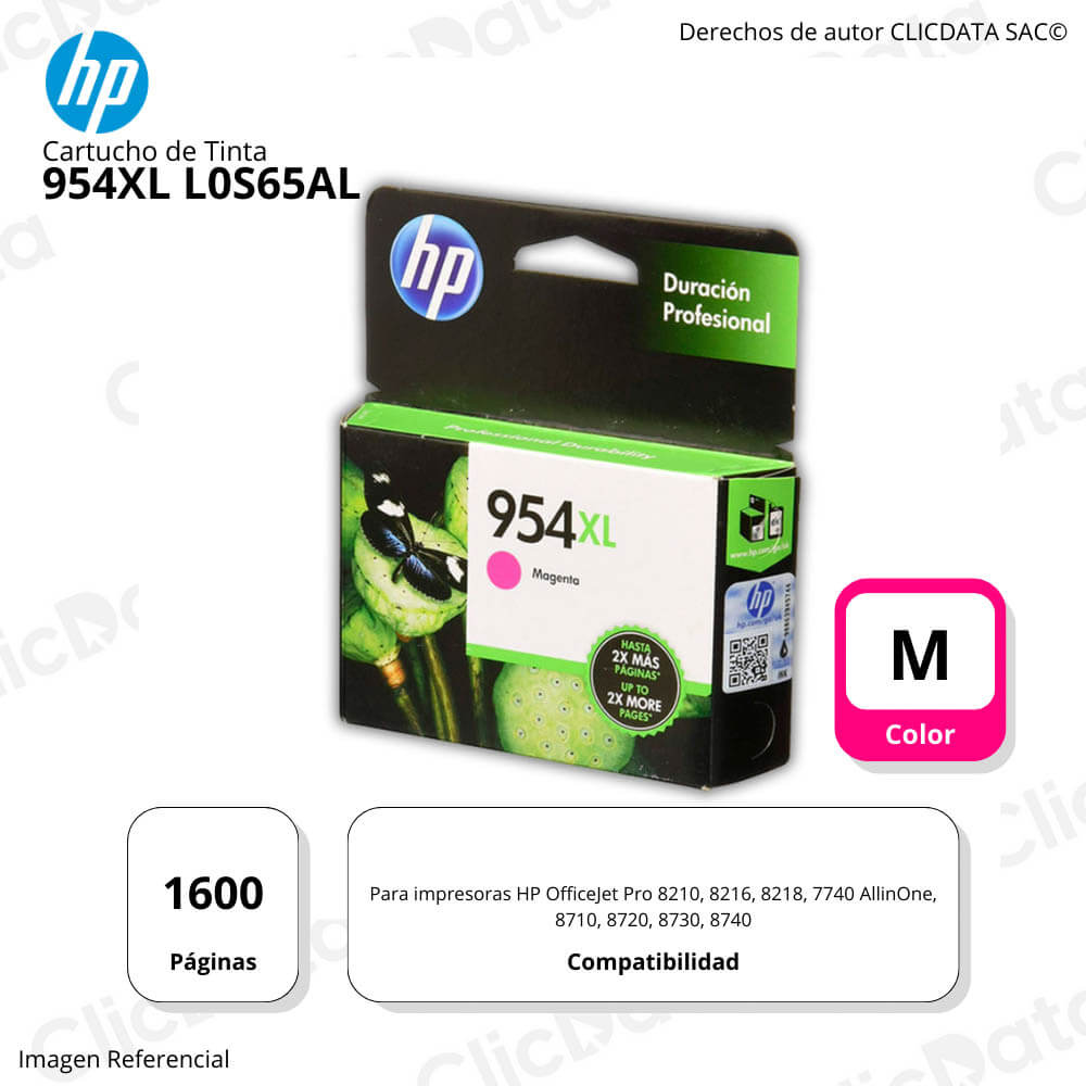 Tinta Hp 954Xl Magenta L0S65Al 1,600 Pág. 8210, 8216 Original