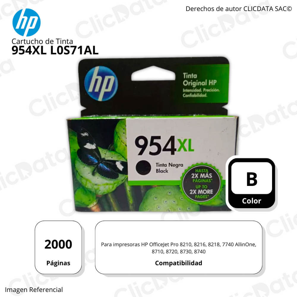 Tinta Hp 954Xl Black L0S71Al 2,000 Pág. 8210, 8216 Original