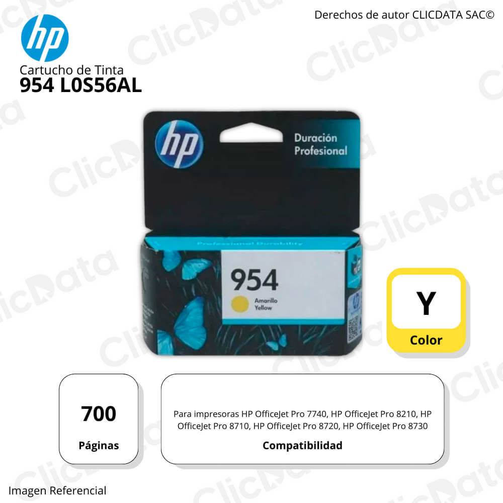 Tinta Hp 954 Yellow L0S56Al 700 Pág. 7740, 8740 Original