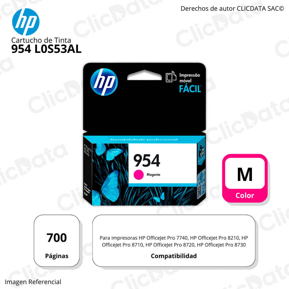 Tinta Hp 954 Magenta L0S53Al 700 Pág. 7740, 8730 Original