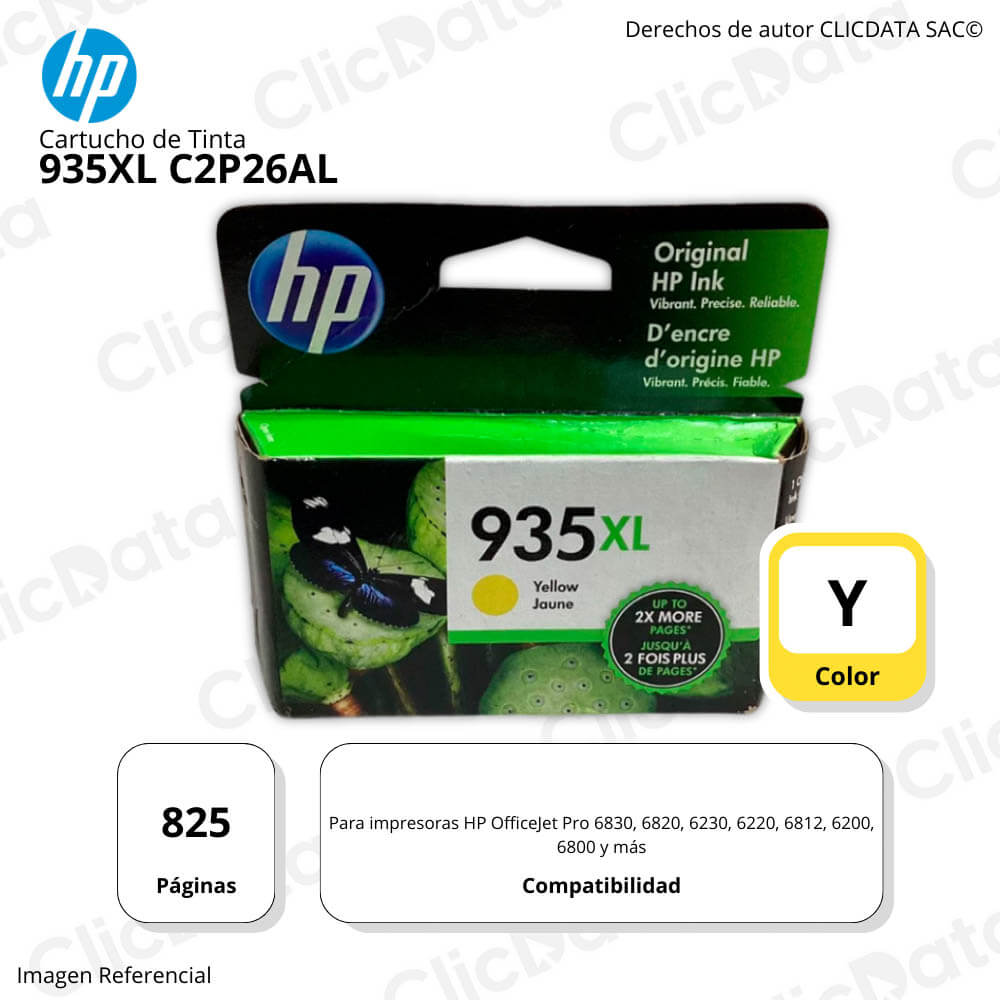 Tinta Hp 935Xl Yellow C2P26Al 825 Pág. 6830, 6812 Original