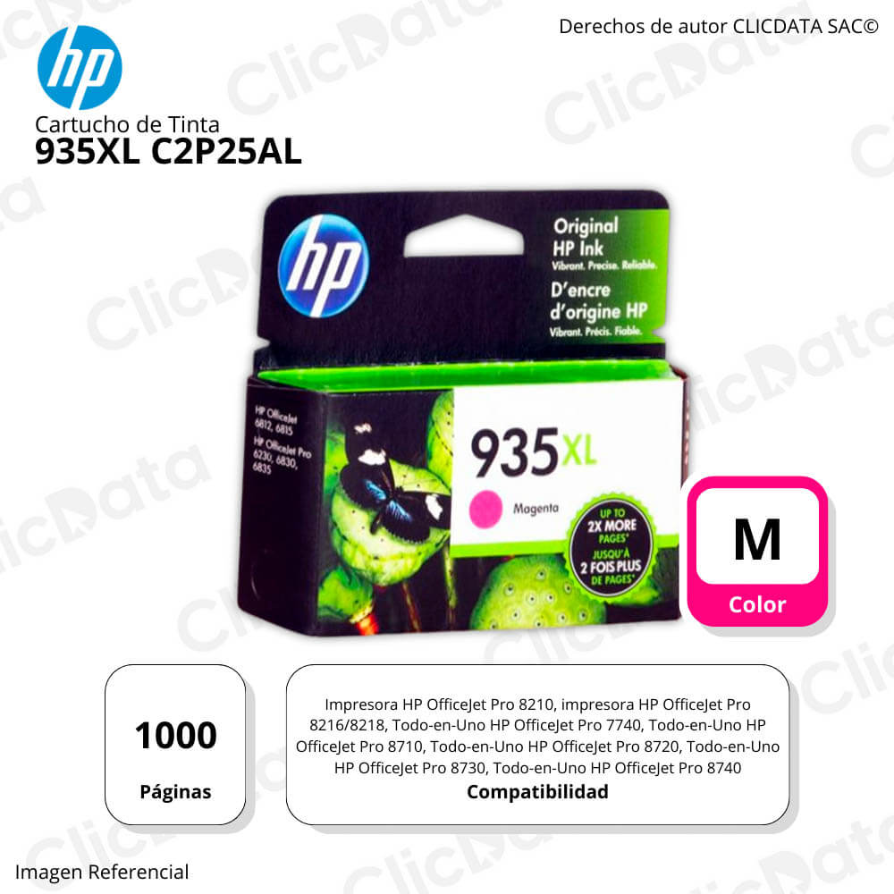 Tinta HP 935XL Magenta C2P25AL 825 Pág. 6830, 6812 Original