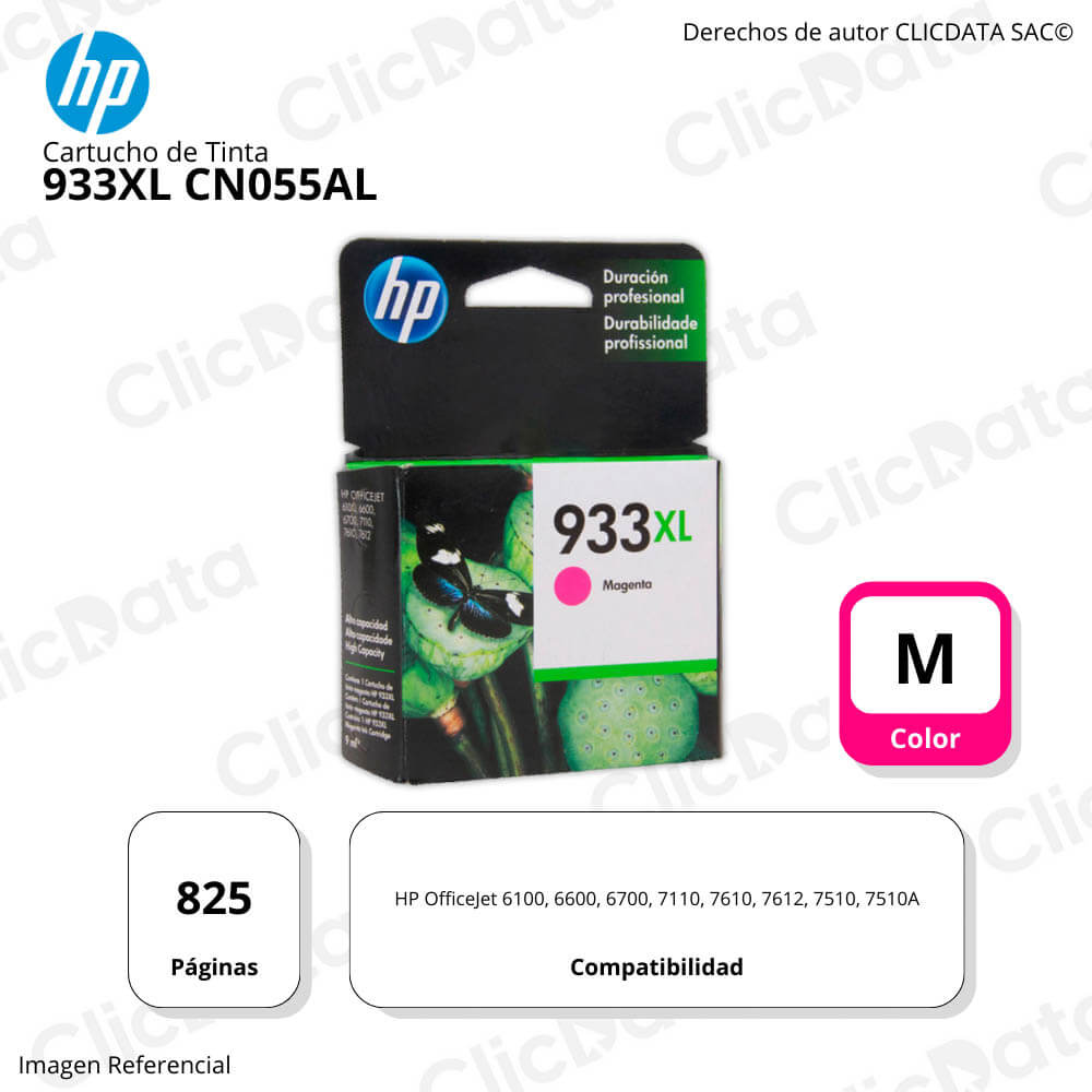 Tinta HP 933XL Magenta CN055Al 825Pág. 6700, 7510A Original