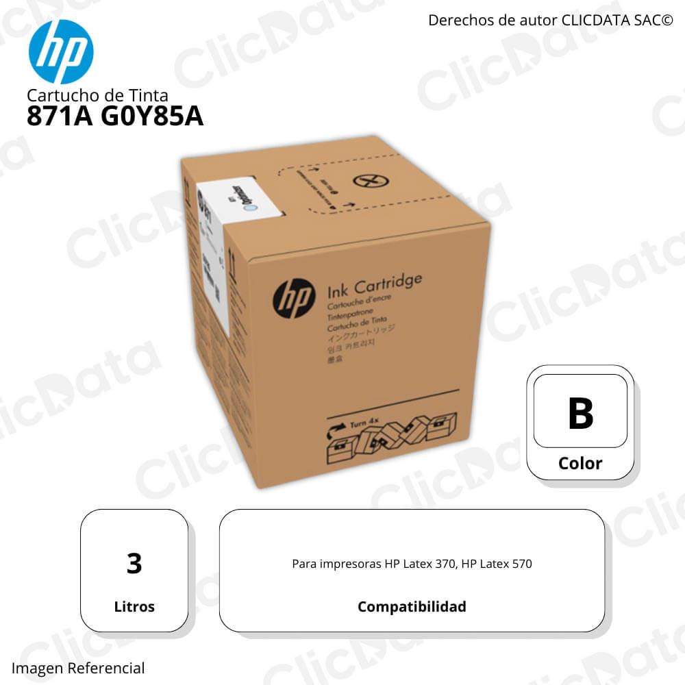 Tinta Hp 871A Optimizer G0Y85A 3 Litros Latex 570 Original