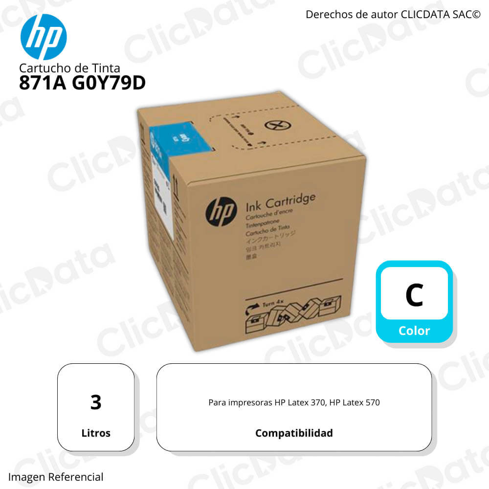 Tinta Hp 871A Cyan G0Y79D 3 Litros Impresora 570 Original