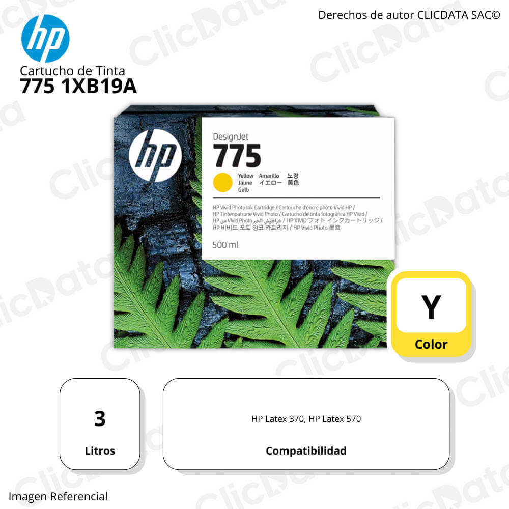 Tinta HP 775 Amarrillo 1XB19A 500ml Z9+ Pro Original