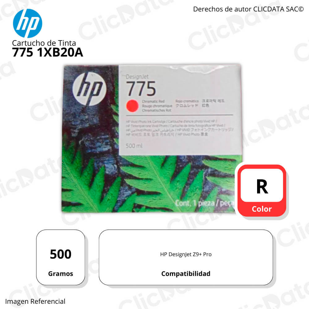Tinta HP 775 Rojo 1XB20A 500ml DesignJet Z9+ Pro Original