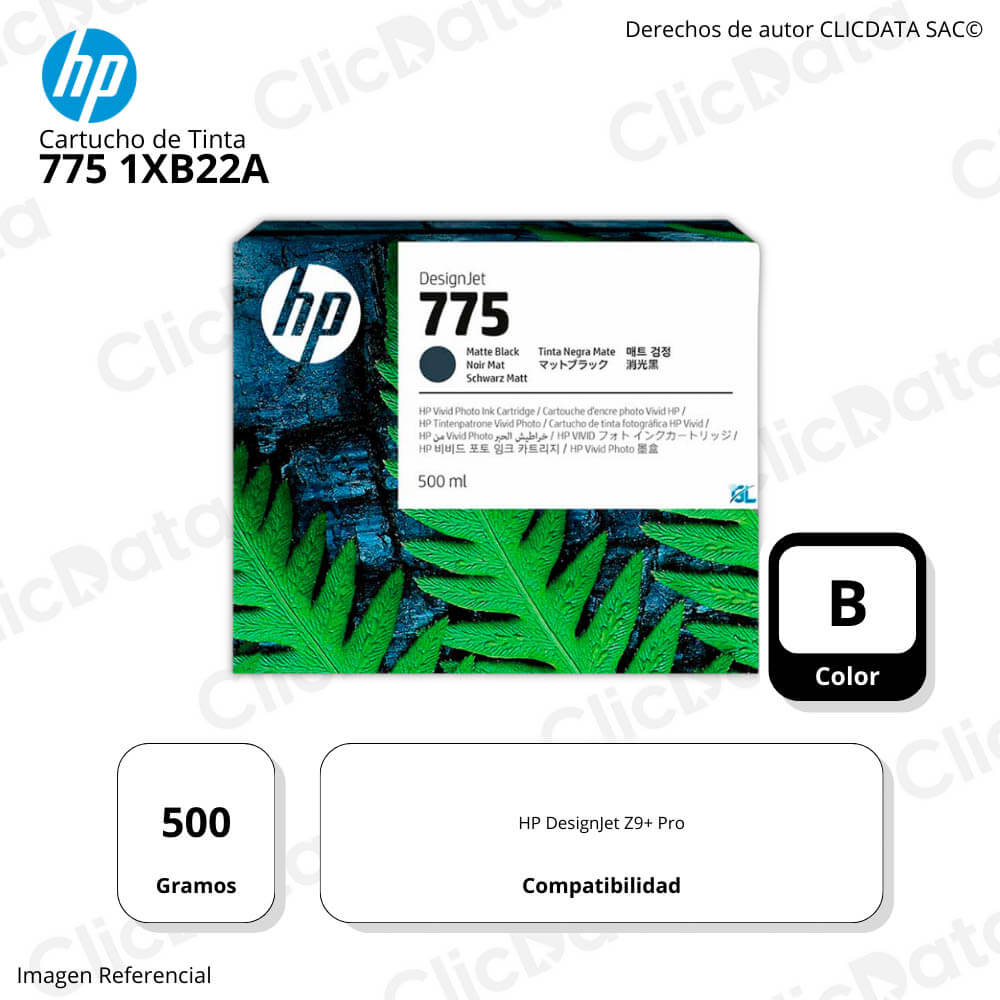 Tinta Hp 775 Negro Mate 1XB22A 500ml Z9+ Pro Original