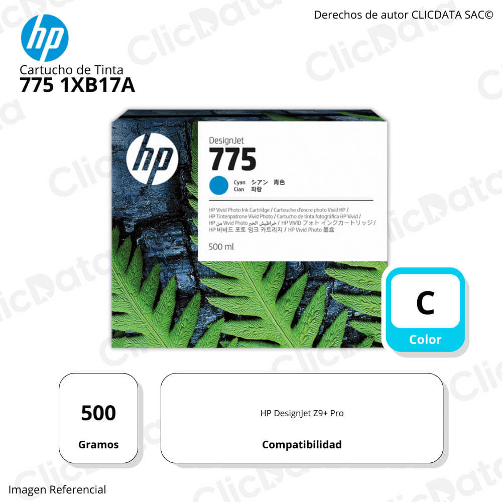 Tinta HP 775 Cian 1XB17A 500ml DesignJet Z9+ Pro Original