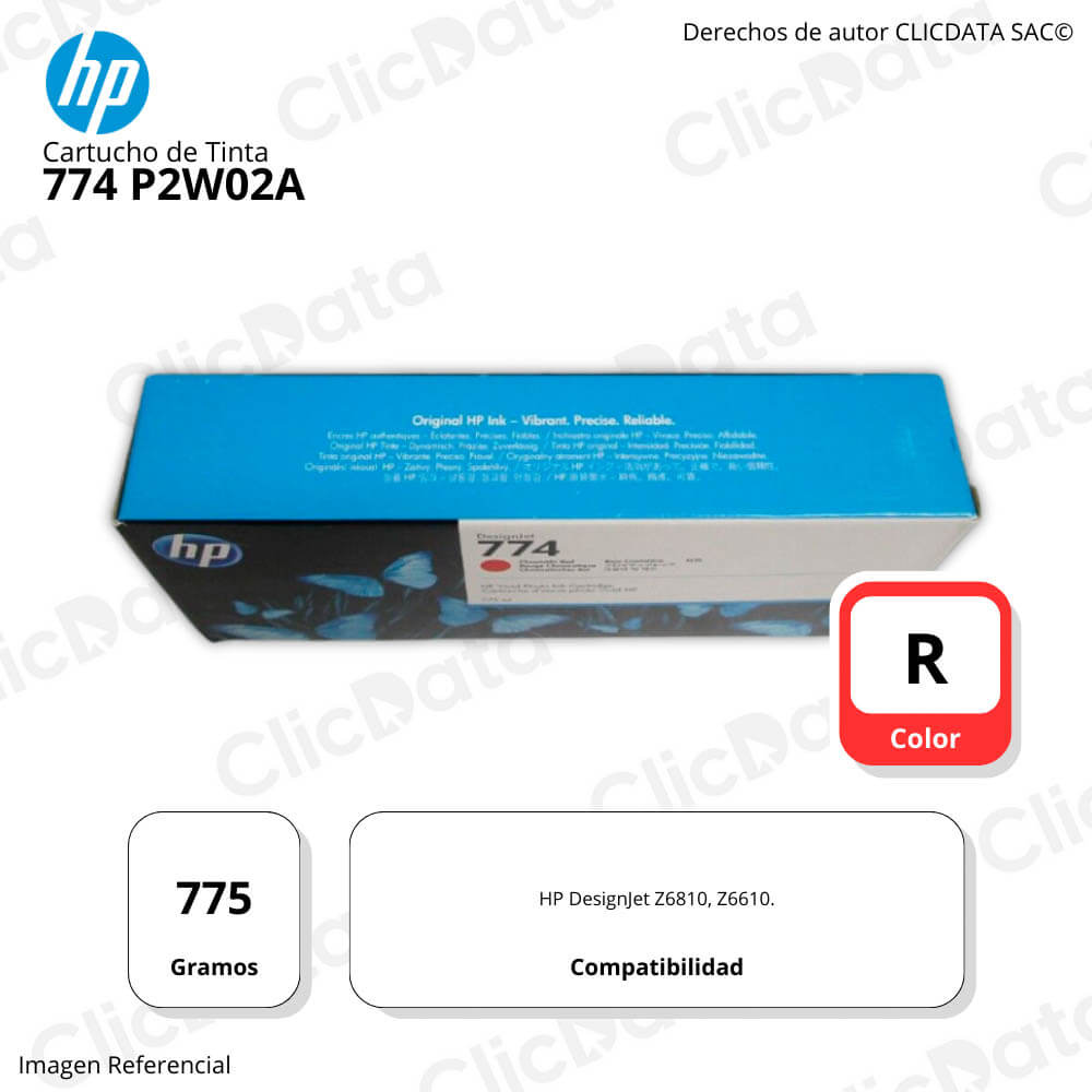 Tinta HP 774 Red Chromatic P2W02A 775ml Z6610.Original
