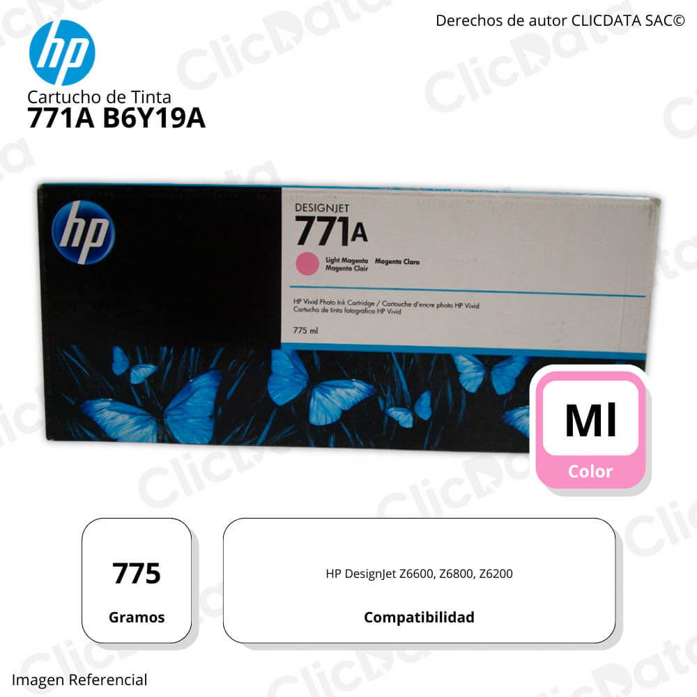 Tinta HP 771A Magenta Claro B6Y19A 775ml Jet Z6200 Original