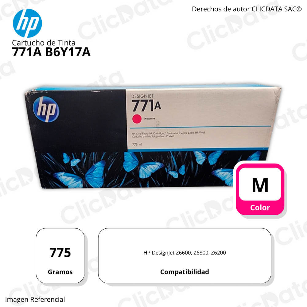 Tinta HP 771A Magenta B6Y17A 775ml Jet Z6200, Z6200 Original