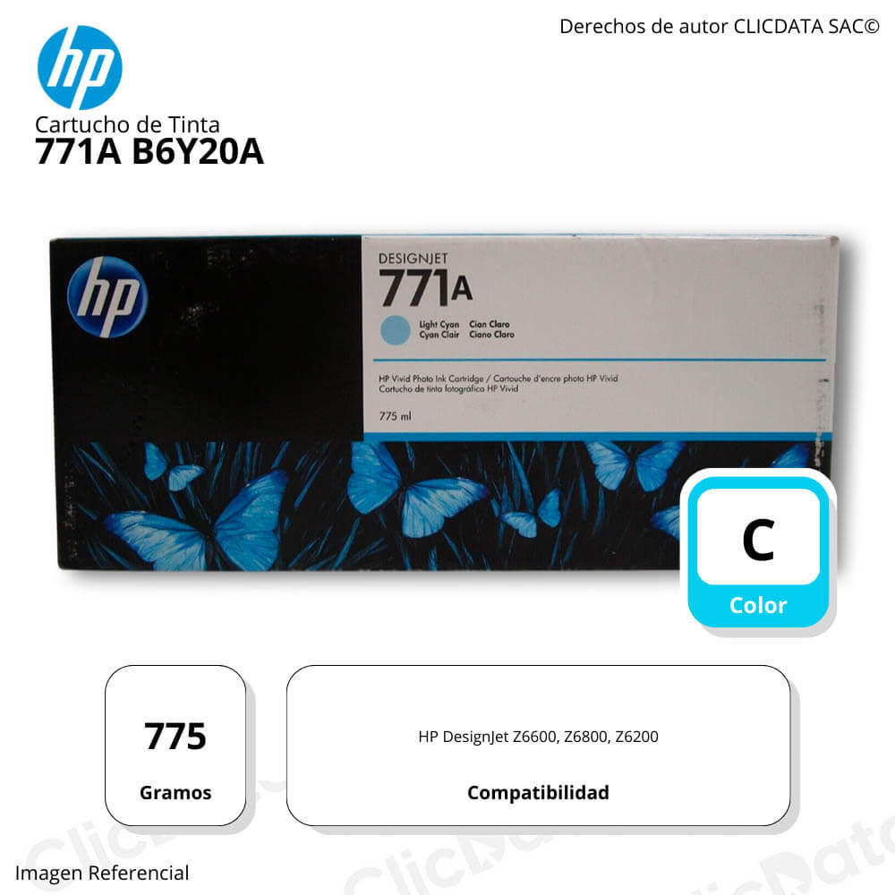 Tinta HP 771A Cian B6Y20A 775ml Jet Z6800, Z6200 Original