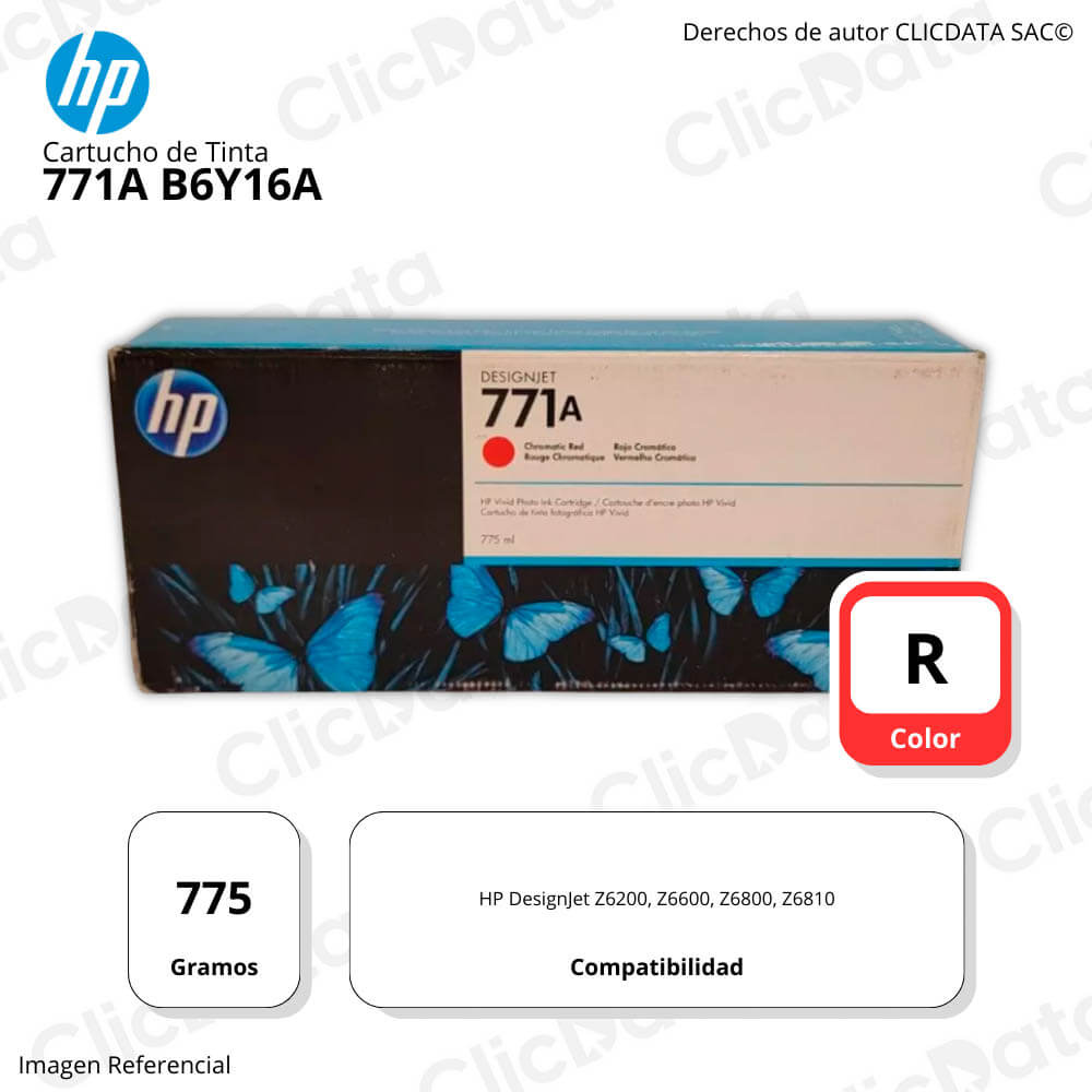 Tinta HP 771A Chromatic Red B6Y16A 775ml Jet Z6200 Original