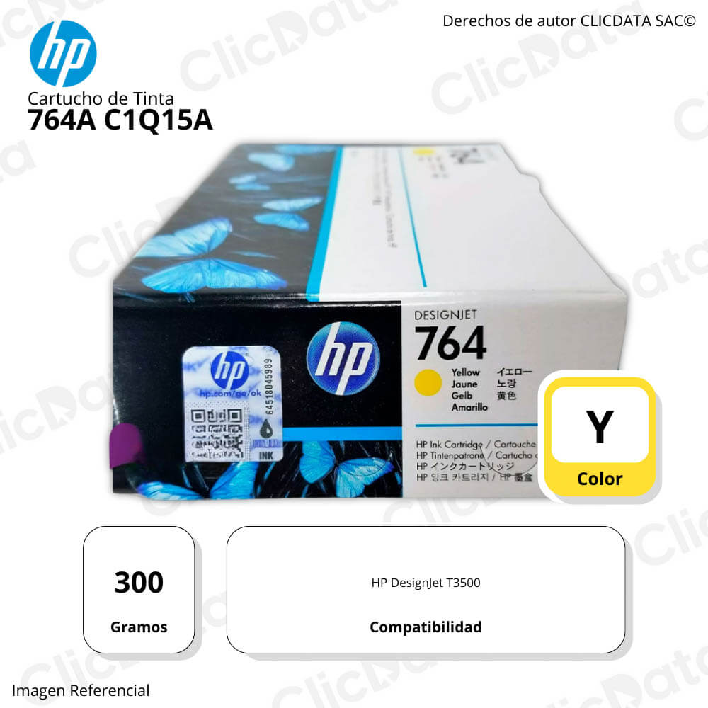 Tinta HP 764A Yellow C1Q15A 300ml DesignJet T3500 Original