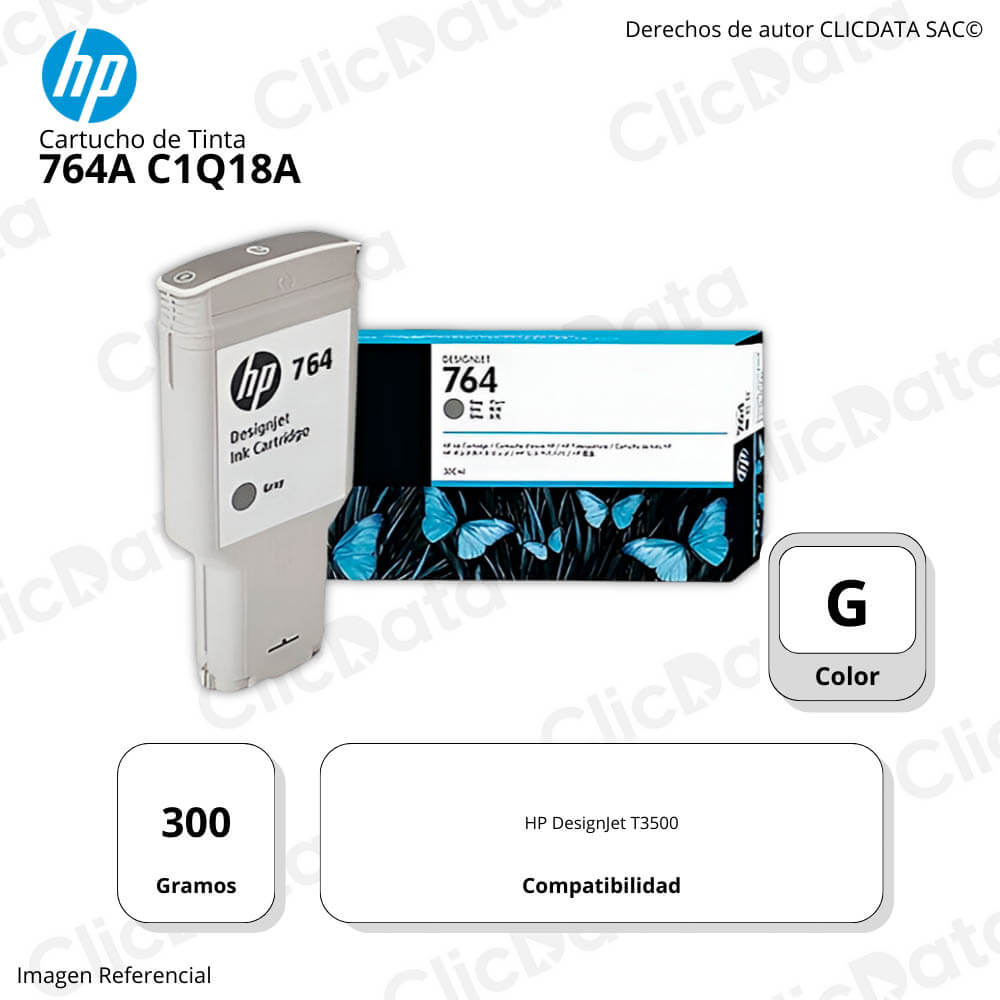 Tinta HP 764A Gris C1Q18A 300ml DesignJet T3500 Original
